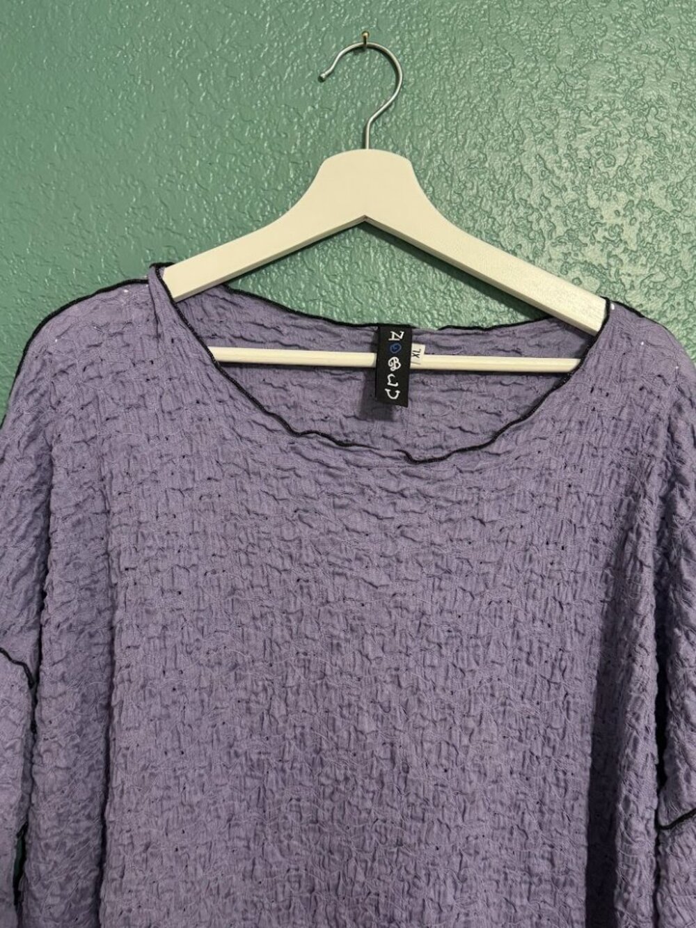 VTG NoBlu Lagenlook Cotton Pucker Top XL Purple Art To Wear Deconstructed - Picture 4 of 9